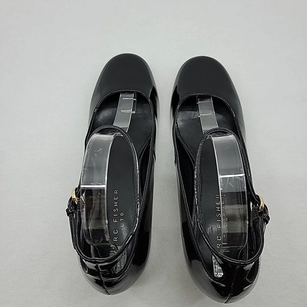 Marc Fisher LTD Parri Block Heel Black Mary Jane Dress Pumps Patent Leather 10M